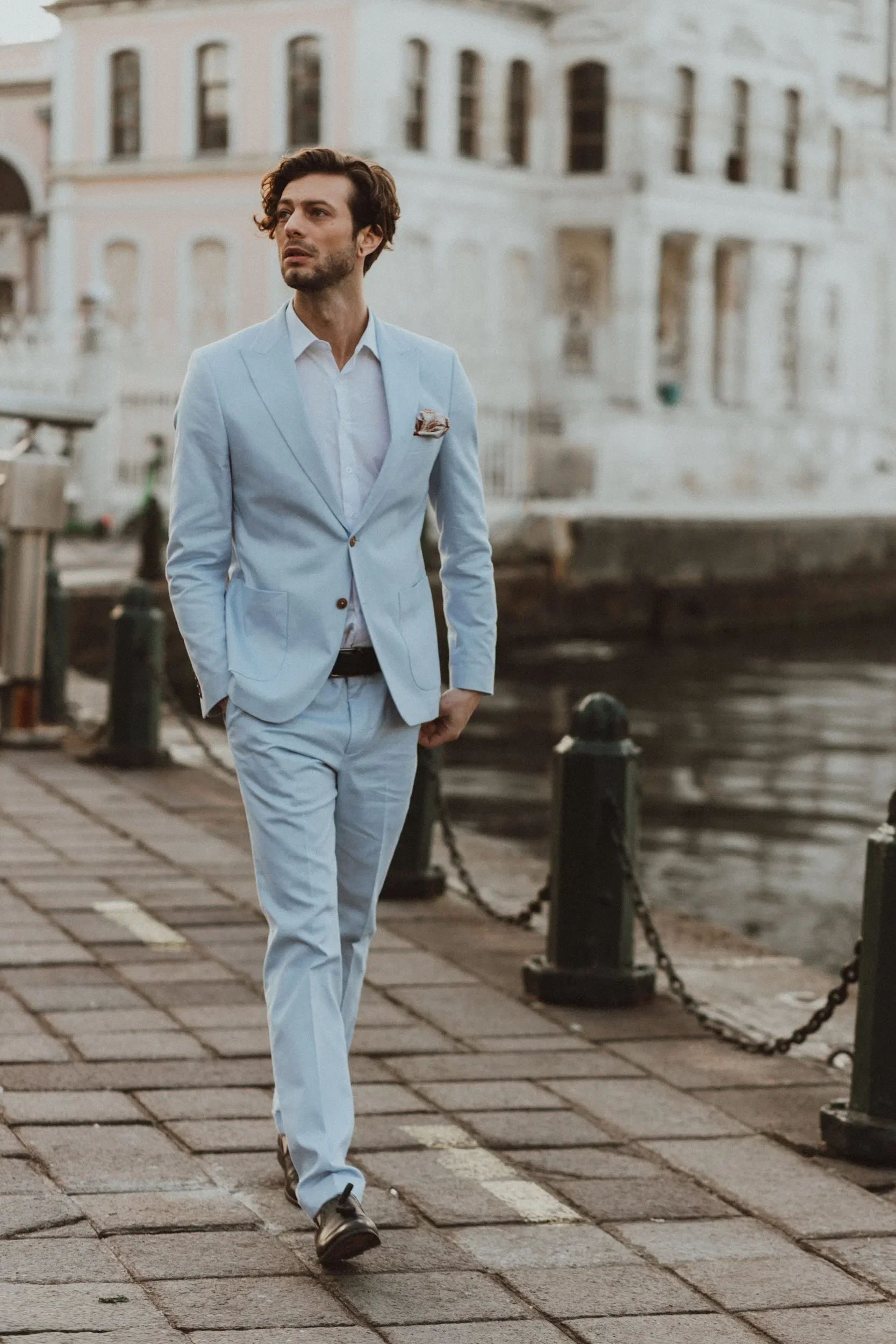 Lichtblauw boho-trouwpak